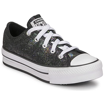 Converse CHUCK TAYLOR ALL STAR EVA LIFT IRIDESCENT LEATHER OX Girls Childrens Shoes Trainers in Black,4,5,9.5 toddler,10 kid,11 kid,11.5 kid,12 kid,13