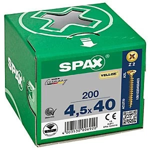Spax Pz Countersunk Yellox Screws - 4.5x40mm Pack Of 200