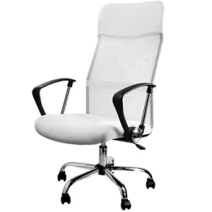 Office Chair White Faux Leather and Mesh