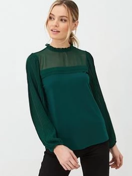 Oasis Pleat Sleeve Plain Blouse - Deep Green, Deep Green, Size S, Women