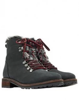 Joules Ashwood Leather Hiker Boots - Black, Size 6, Women