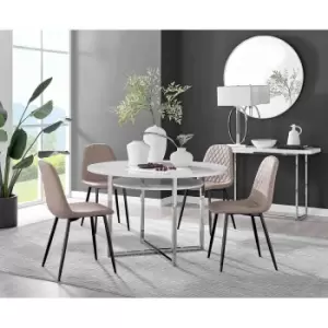 Furniture Box Adley White High Gloss Storage Dining Table and 4 Cappuccino Corona Black Leg Chairs