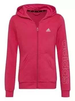 adidas Essentials Kids Girls Linear Zip Through Hoody, Dark Pink, Size 14-15 Years, Women