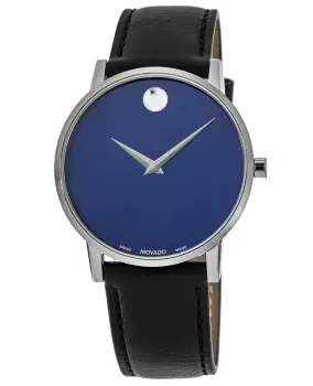 Movado Museum Classic Blue Dial Black Leather Strap Mens Watch 0607270 0607270