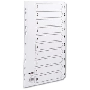 Concord Commercial Index Mylar-reinforced Europunched 1-10 Clear Tabs A4 White Ref 08201