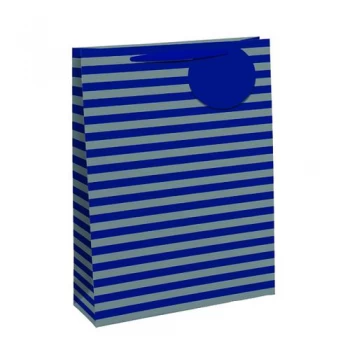 Striped Gift Bag Medium Blue Silver Pack of 6 26655-3