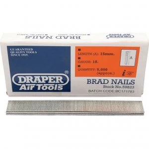 Draper 18 Gauge Brad Nails 15mm Pack of 5000