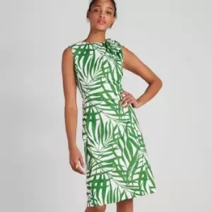 Kate Spade New York Womens Palm Fronds Knot Shoulder Dress - Bitter Greens - UK 10