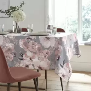 Catherine Lansfield Dramatic Floral 100% Cotton Tablecloth, Grey, 132 x 178 Cm