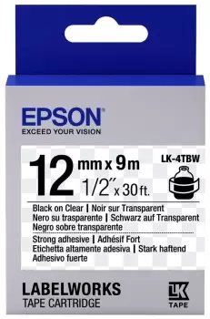 Epson LK-4TBW (12mm x 9m) Strong Adhesive Label Cartridge (Black on