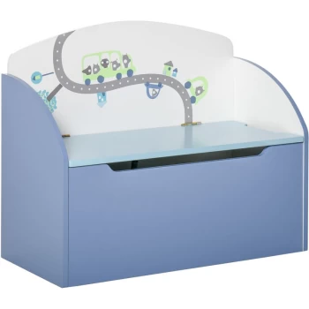 Homcom - 58x28cm Fun Kids Storage Chest Box Bench Safety Hinge Bedroom Toys Blue