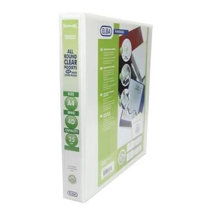 Elba Panorama A4 Presentation Binder PVC 3 Cover Pockets 4 D Ring 25mm White Pack of 10