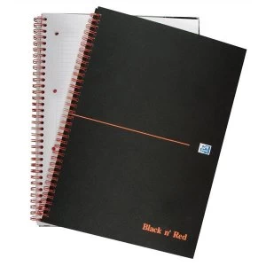Black n Red A4 90gm2 140 Pages Ruled and Perforated Wirebound Notebook Matt Black Pack of 5