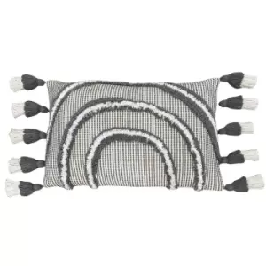 Rainbow Tuft Tasselled Cushion Grey