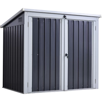 2-Bin Corrugated Steel Rubbish Storage Shed w/ Locking Doors Lid Unit - Outsunny