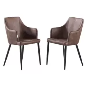 Zarah Faux Leather Chair Luxury Dinette Chairs Living Room, Dessert Shop, Cafe, Hotel, Restaurant Padded Seating Dark Brown Set of 2 - Dark Brown