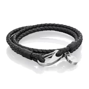 Fred Bennett Black Wrap Around Leather Bracelet with Polished Clasp