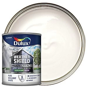 Dulux Weathershield Multi Surface Quick Dry Pure Brilliant White Satin Paint 750ml