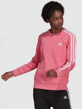 adidas 3 Stripes Fleece Sweat Top - Rose, Rose, Size S, Women