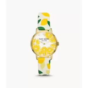 Kate Spade New York Womens Metro Three-Hand White And Yellow Leather Watch - White / Yellow