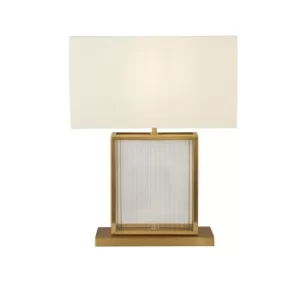 Clarendon 1 Light Table Lamp, Tempered Glass, Velvet Off White Shade Satin Brass
