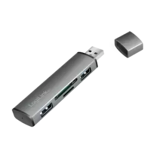 LogiLink USB 3.2 Gen 2 Hub, 2-port, USB-A, w/cardreader, aluminum,...