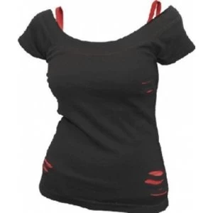 Spiral Plain Ripped 2-in-1 T-Shirt Large Black