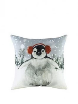 Riva Home Snowy Penguin With Earmuffs Cushion
