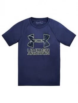 Urban Armor Gear Boys Childrens Tech Hybrid Print Fill Logo T-Shirt - Navy Lime, Navy/Lime, Size 5-6 Years=Xs