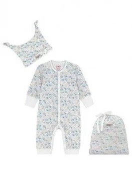 Cath Kidston Baby Girls Ditsy Sleepsuit, Hat And Bag Set - Ivory/Blue