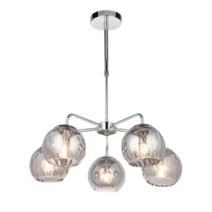 Dimple Multi Arm Glass Pendant Ceiling Lamp, Chrome Plate, Smoked Mirror Glass