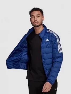 adidas Essential 3 Stripe Down Jacket, Blue, Size XS, Men