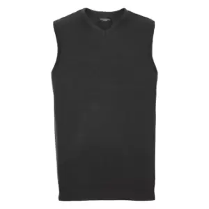 Russell Collection Mens V-Neck Sleevless Knitted Pullover Top / Jumper (XXS) (Black)