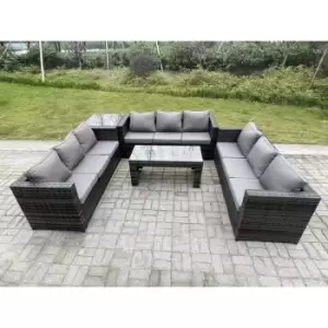 Fimous - Outdoor Rattan Garden Furniture Lounge Sofa Set With Oblong Rectagular Coffee Table And Side Table