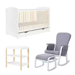 Ickle Bubba Coleby Classic Cot Bed, Under Drawer, Open Changer and Dursley - Scandi White