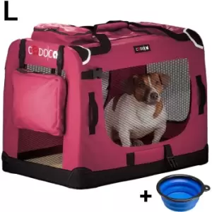 CADOCA Pet Carrier Fabric Dog Cat Rabbit Transport Bag Cage Folding Puppy Crate L - Dunkelrot (de)