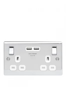 British General Polished Chrome Double Switched Socket With X2 USB Sockets - 3.1A