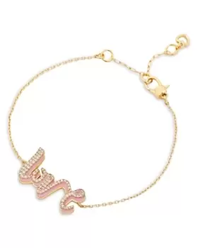 Kate Spade New York Say Yes Pave Pink Love Script Link Bracelet in Gold Tone