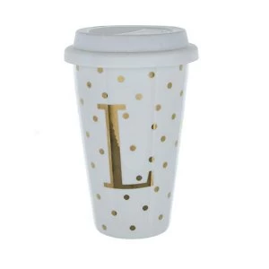 Initials L Double Walled Travel Mug With Silicone Lid - Gold Spots