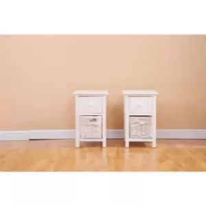 Hmd Furniture - Bedside Table Set,1 Drawer and 1 Basket,White,28x31x45cm(LxWxH) - White