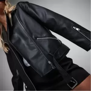 Missguided Belted Faux Leather Biker Jacket - Black