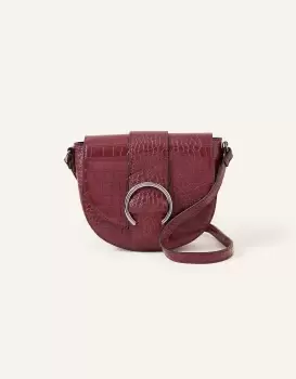 Accessorize Womens Faux Croc Ring Detail Saddle Bag Red