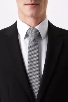 Mens Regular Grey Tonal Puppytooth Tie With Tie Clip