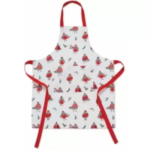 Catherine Lansfield Christmas Robins 100% Cotton Apron, Red