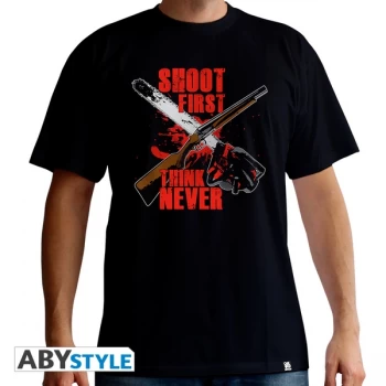 Ash Vs Evil Dead - Shoot First Mens Medium T-Shirt - Black