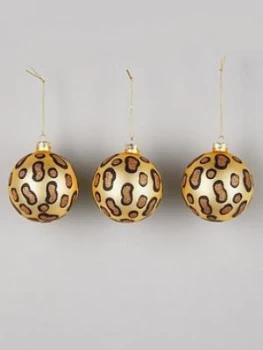 Gisela Graham Set Of 3 Leopard Print Glass Christmas Tree Baubles