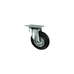 Pressed Steel Castor with Swivel Plate, Rubber Tyre, Steel Centre 200MM