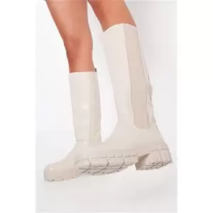 I Saw It First Beige Knee High Chunky Chelsea Boots - Brown