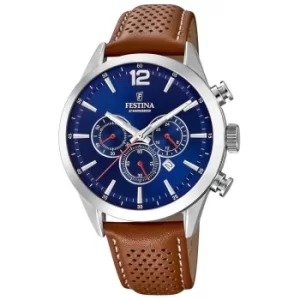 Festina F20542-3 Men&apos;s Chronograph Brown Leather Strap Wristwatch