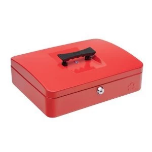 5 Star Facilities Cash Box with 5 compartment Tray Steel Spring Lock 12" W300xD240xH70mm Red